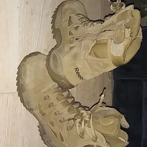Tan military work boots